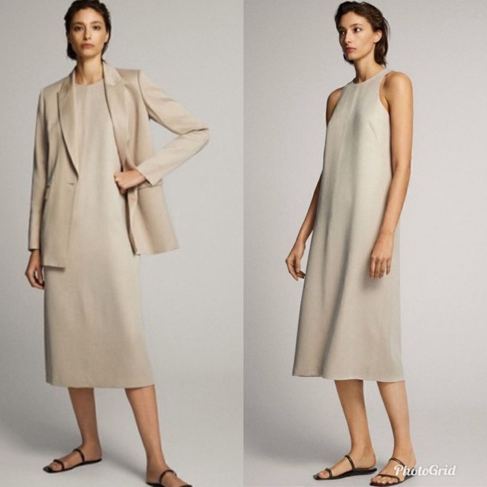 Revolve Massimo Dutti Cream Cupro Flowing Halterneck Midi Dress Size 2